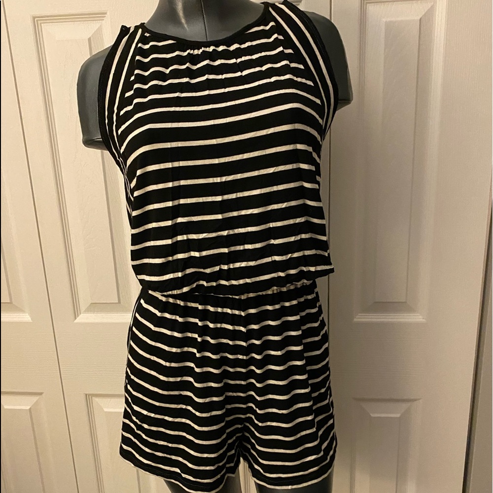 Black and white striped romper
